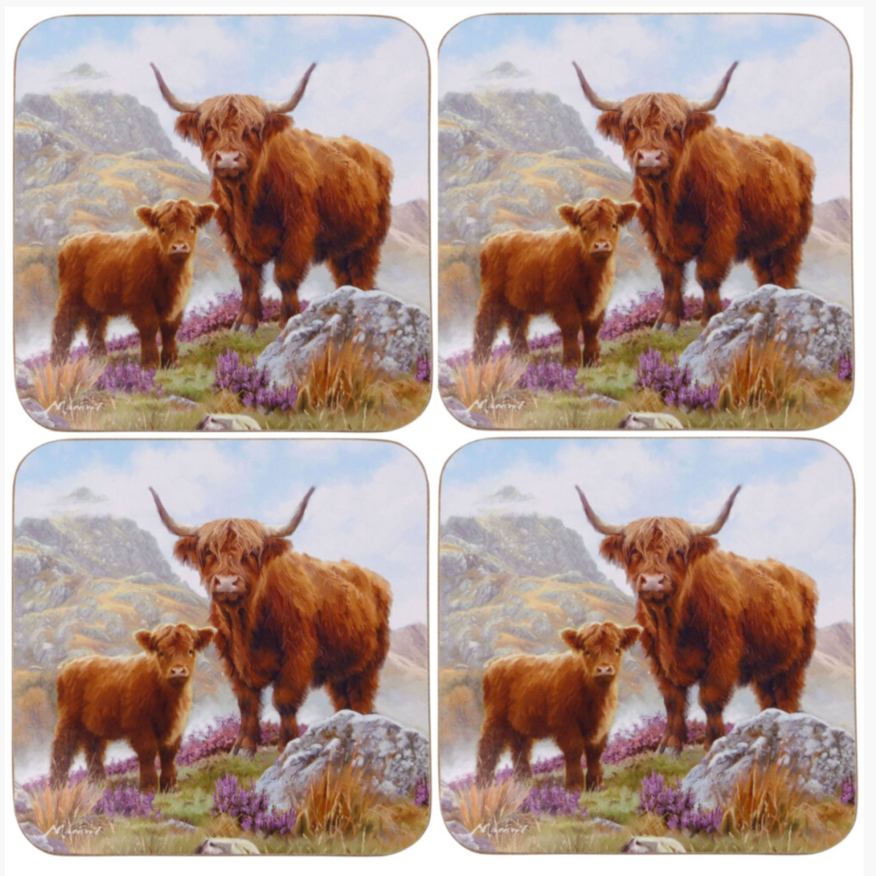 Set of 4 Coasters Highland Cows Coo The Leonardo Collection Coasters