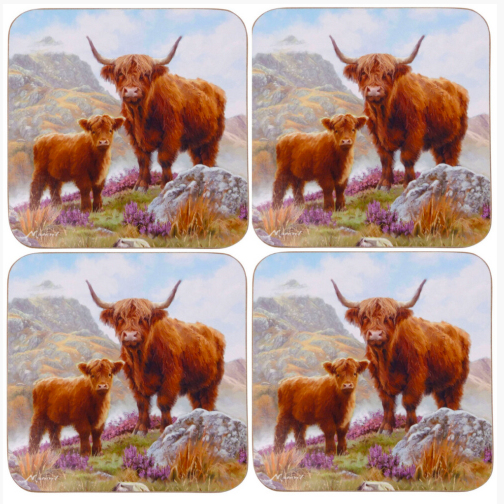Set of 4 Coasters Highland Cows Coo The Leonardo Collection Coasters