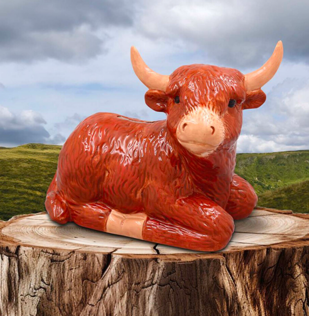 Ceramic Highland Cow Design Piggy Bank Ornament