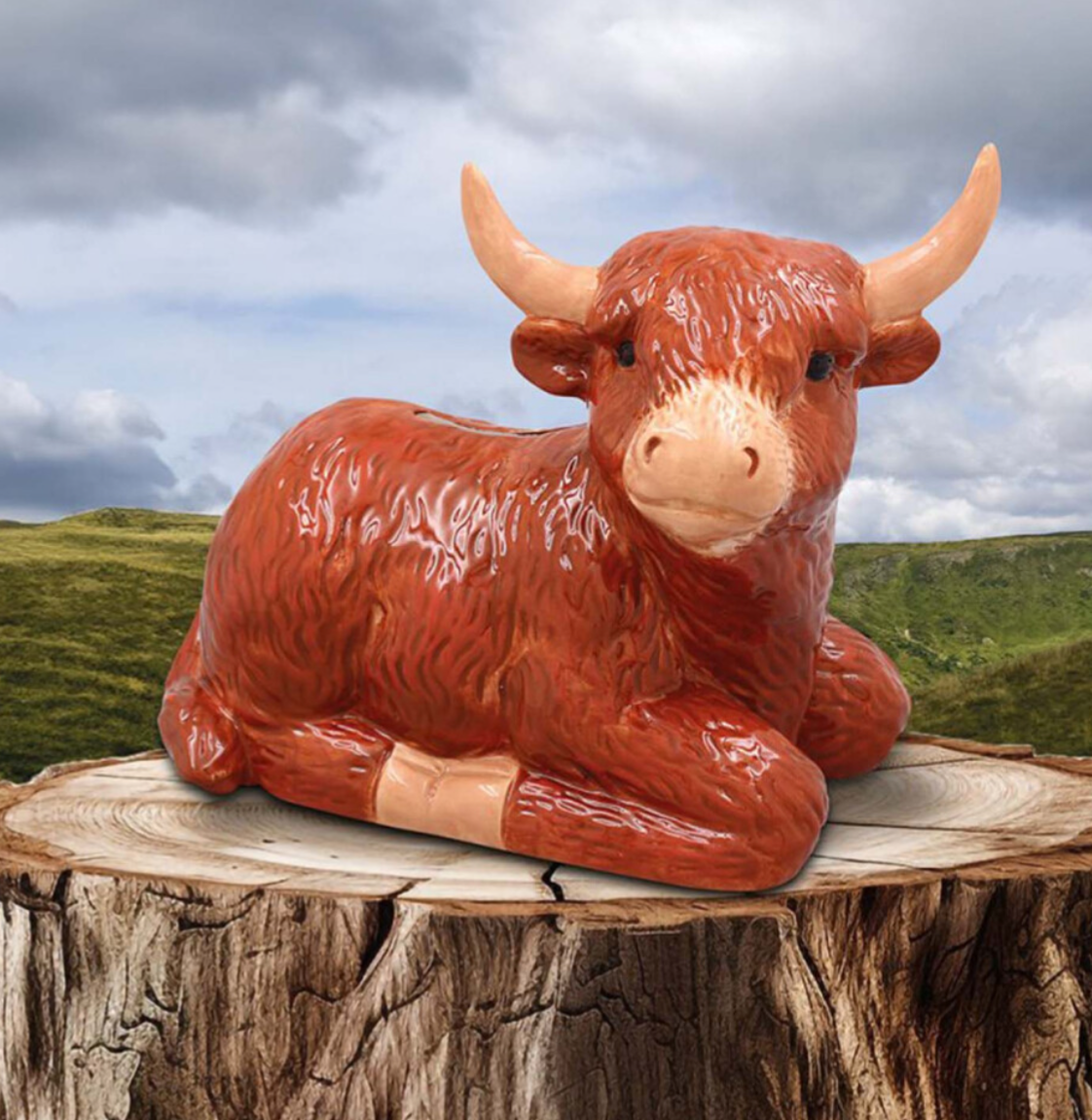 Ceramic Highland Cow Design Piggy Bank Ornament