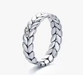 925 Sterling Silver Vintage Wheat Leaf Stackable Ring with Pave Setting Stones - Truly Yours