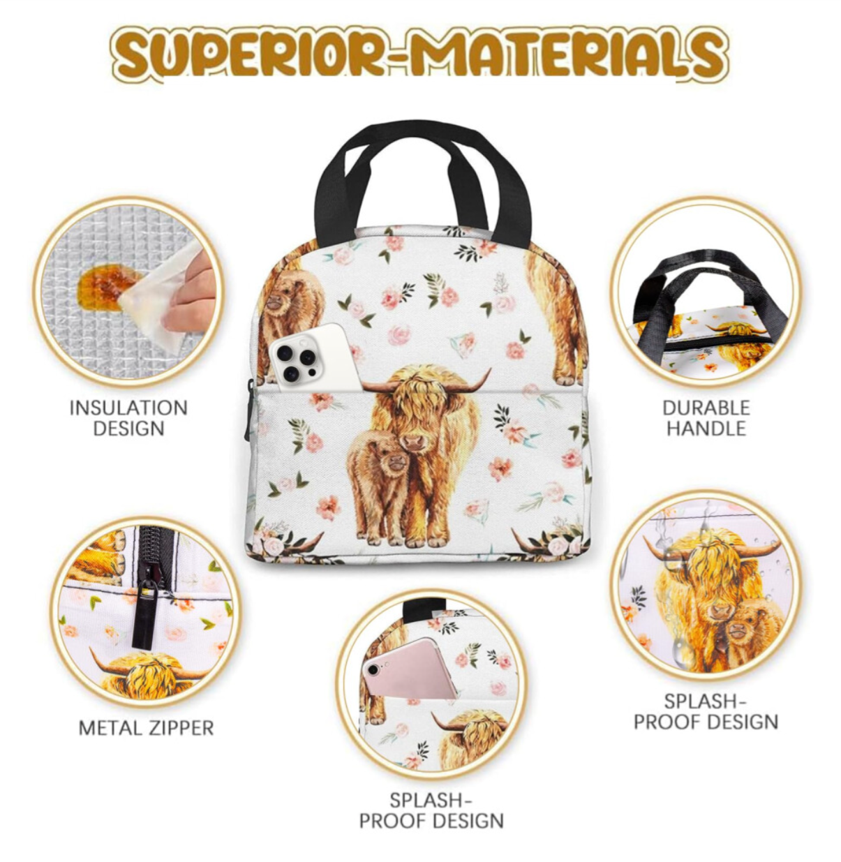Highland Cow Insulated Lunch Bag Lunchbag