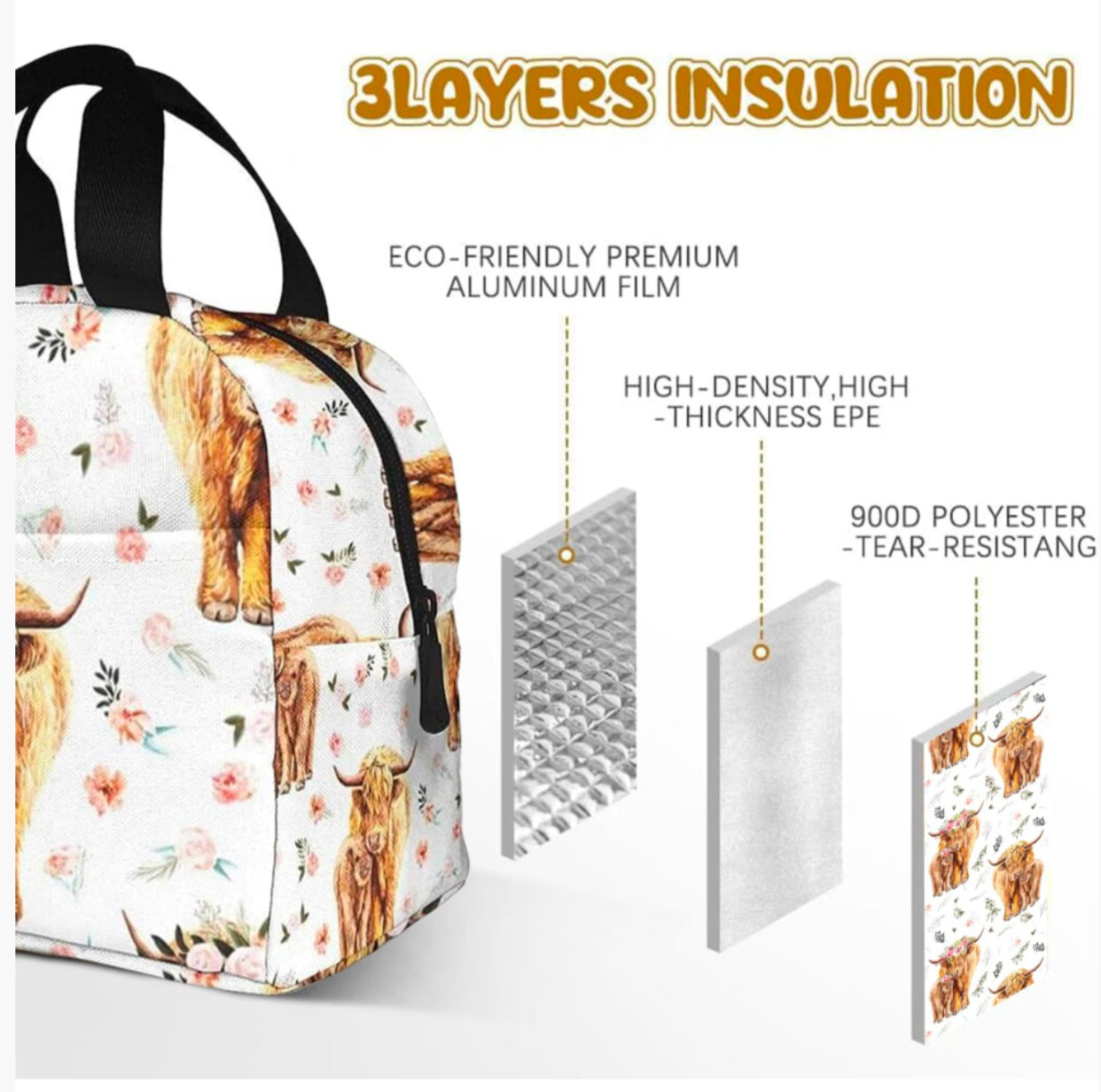 Highland Cow Insulated Lunch Bag Lunchbag