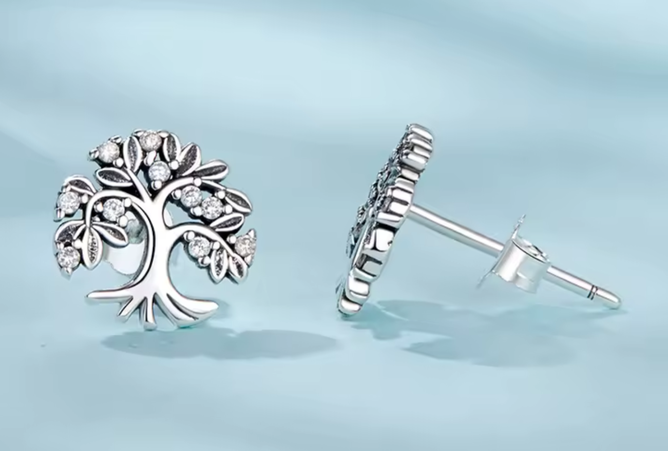 Elegant 925 Sterling Silver Tree of Life Earrings with Sparkling CZ Accents