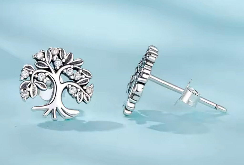Elegant 925 Sterling Silver Tree of Life Earrings with Sparkling CZ Accents - Truly Yours