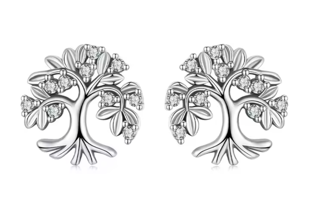 Elegant 925 Sterling Silver Tree of Life Earrings with Sparkling CZ Accents