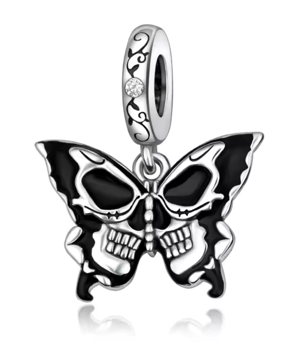 925 Sterling Silver Gothic Skull Butterfly Charm - Truly Yours