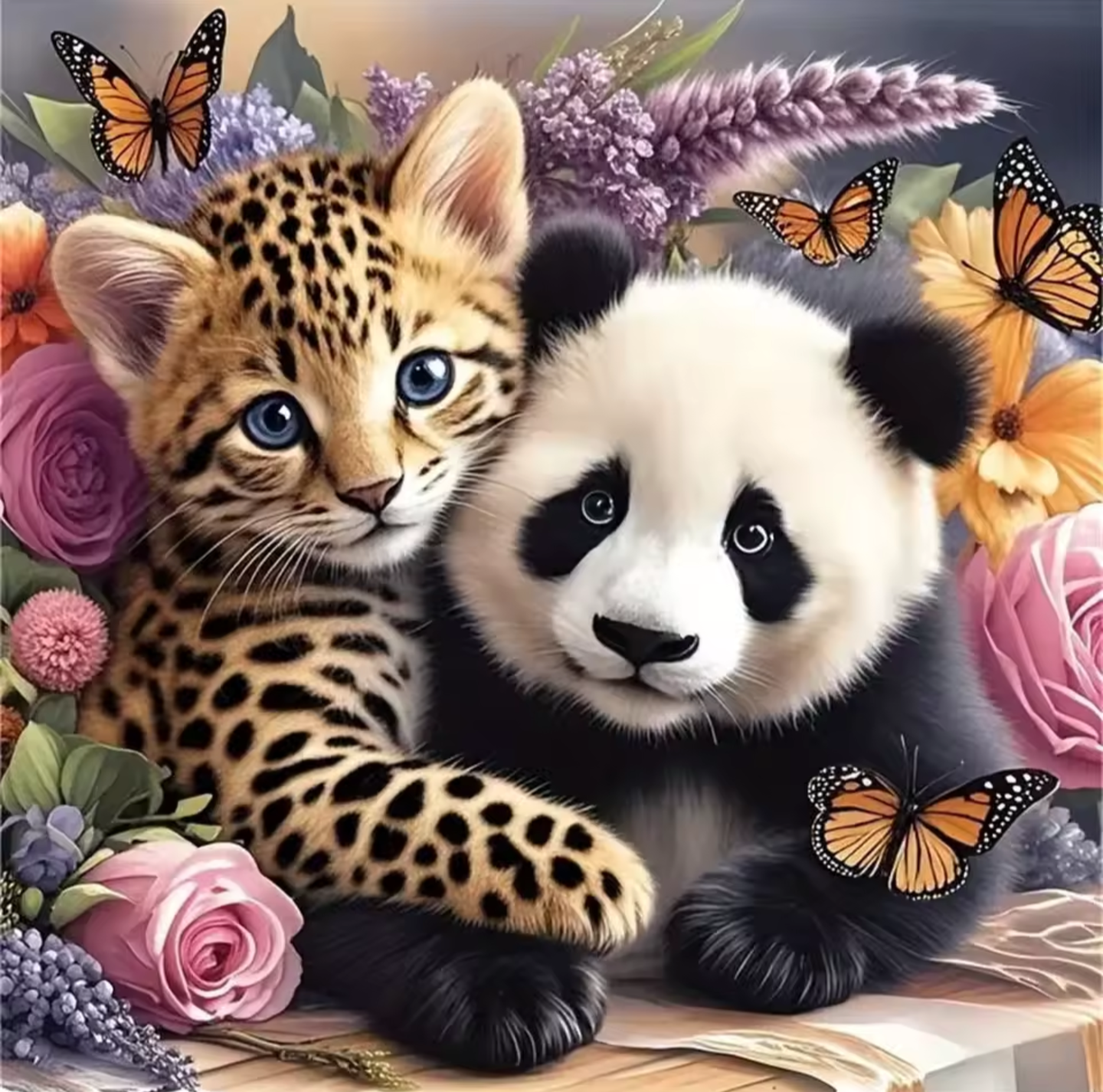 Nature’s Gentle Pair: Leopard Cub and Panda