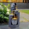 Solar-Powered Outdoor Cascading LED Tiered Water Fountain for Garden - Black Resin, 51 cm High Water feature