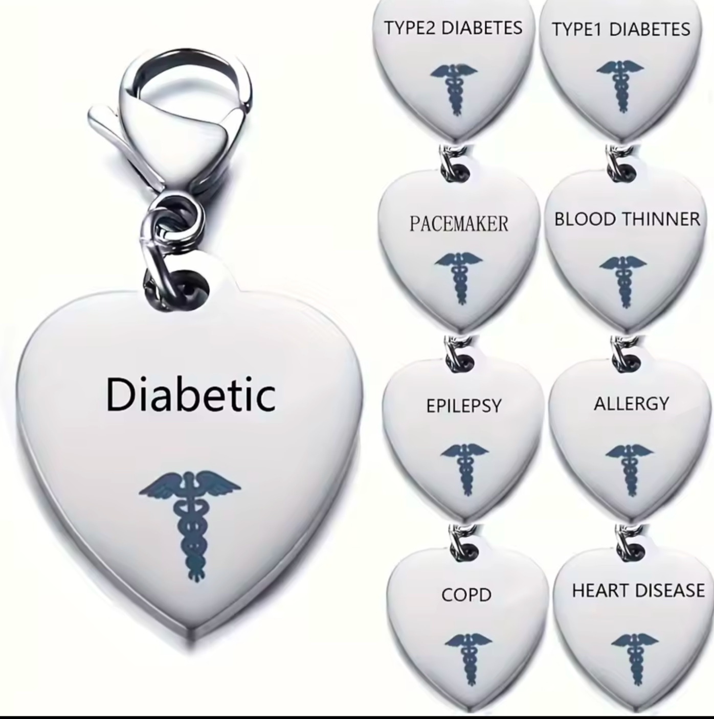 Stainless Steel Heart Medical Alert Charm with Lobster Clasp