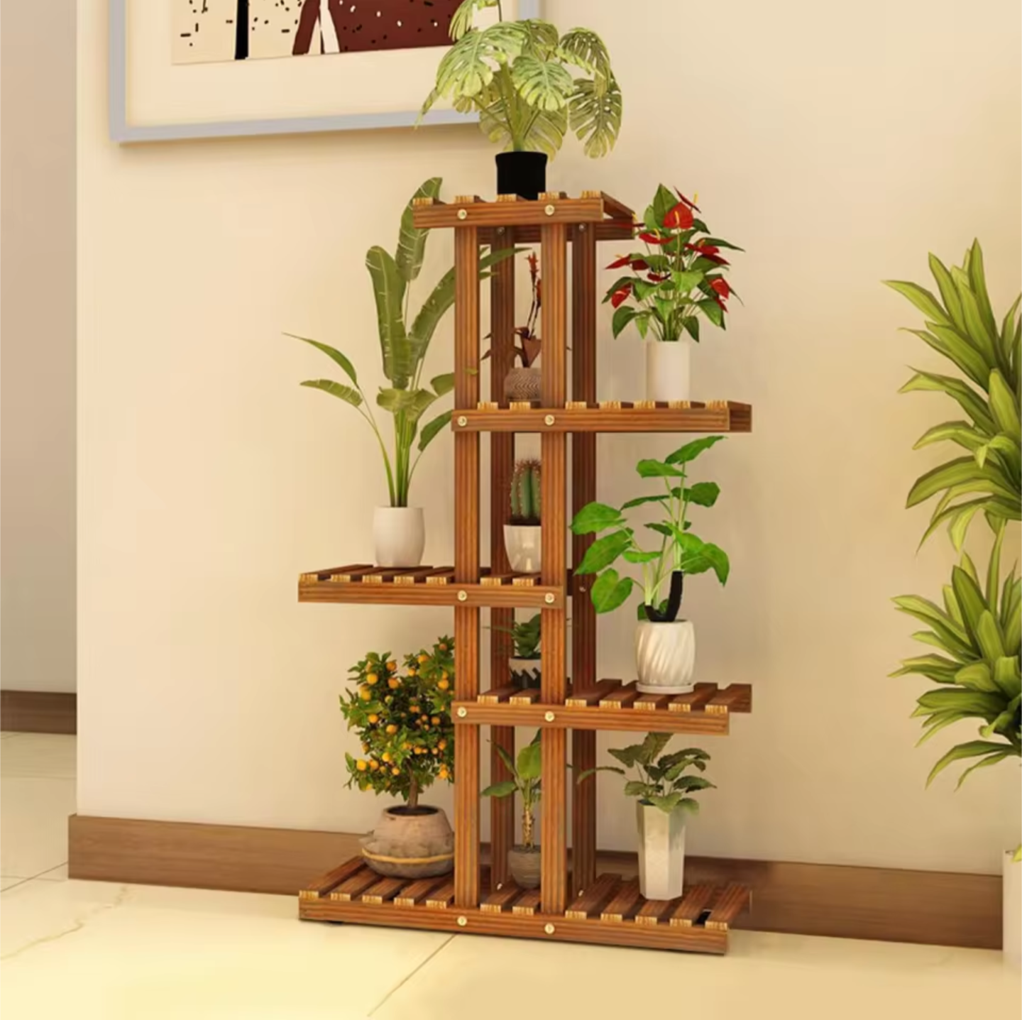 5-Tier Wooden Plant Stand – Multi-Level Indoor Flower & Succulent Display Shelf