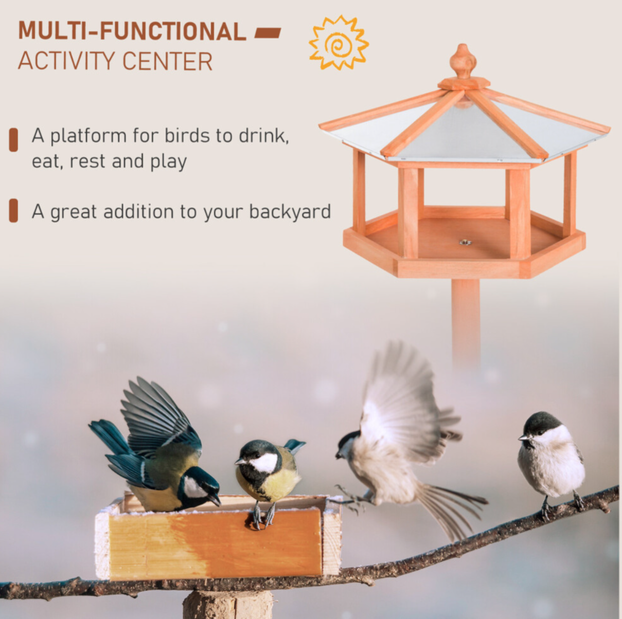 PawHut Wooden Bird Table Free Standing Feeder Garden and Backyard Station - Truly Yours