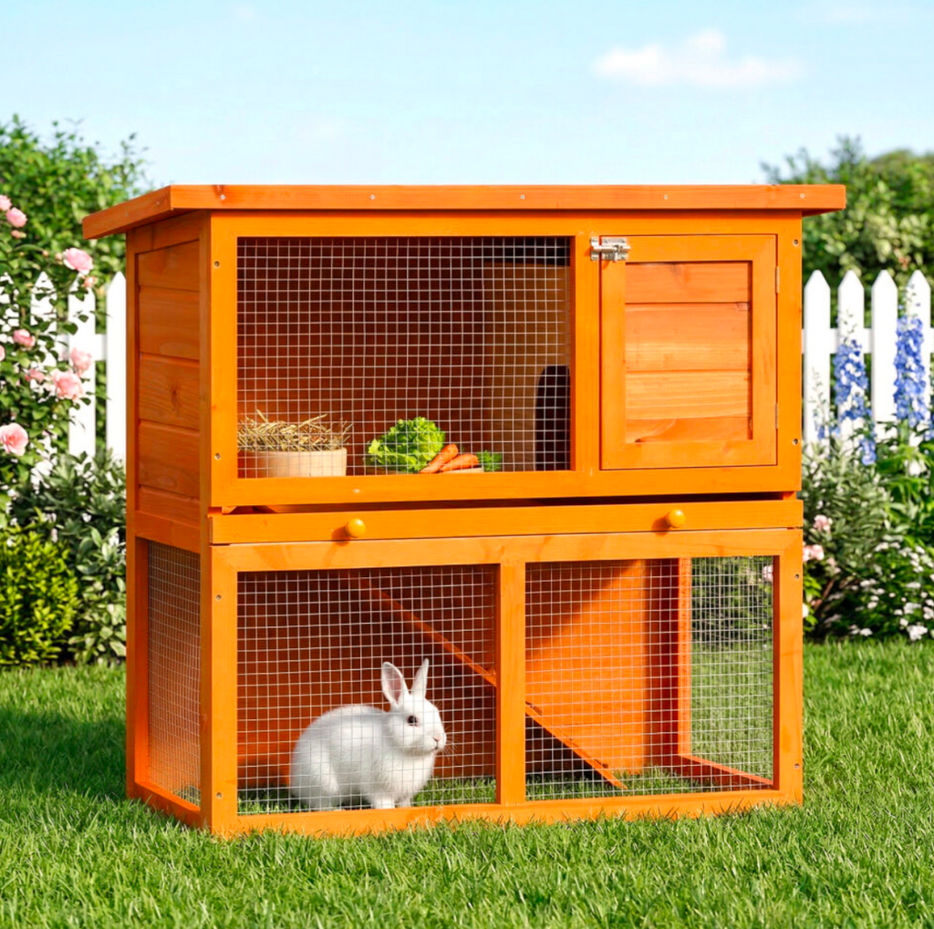Pawhut 90cm 2 Tiers Rabbit Hutch Wooden Pet Cage Run Vintage Bunny House - Truly Yours
