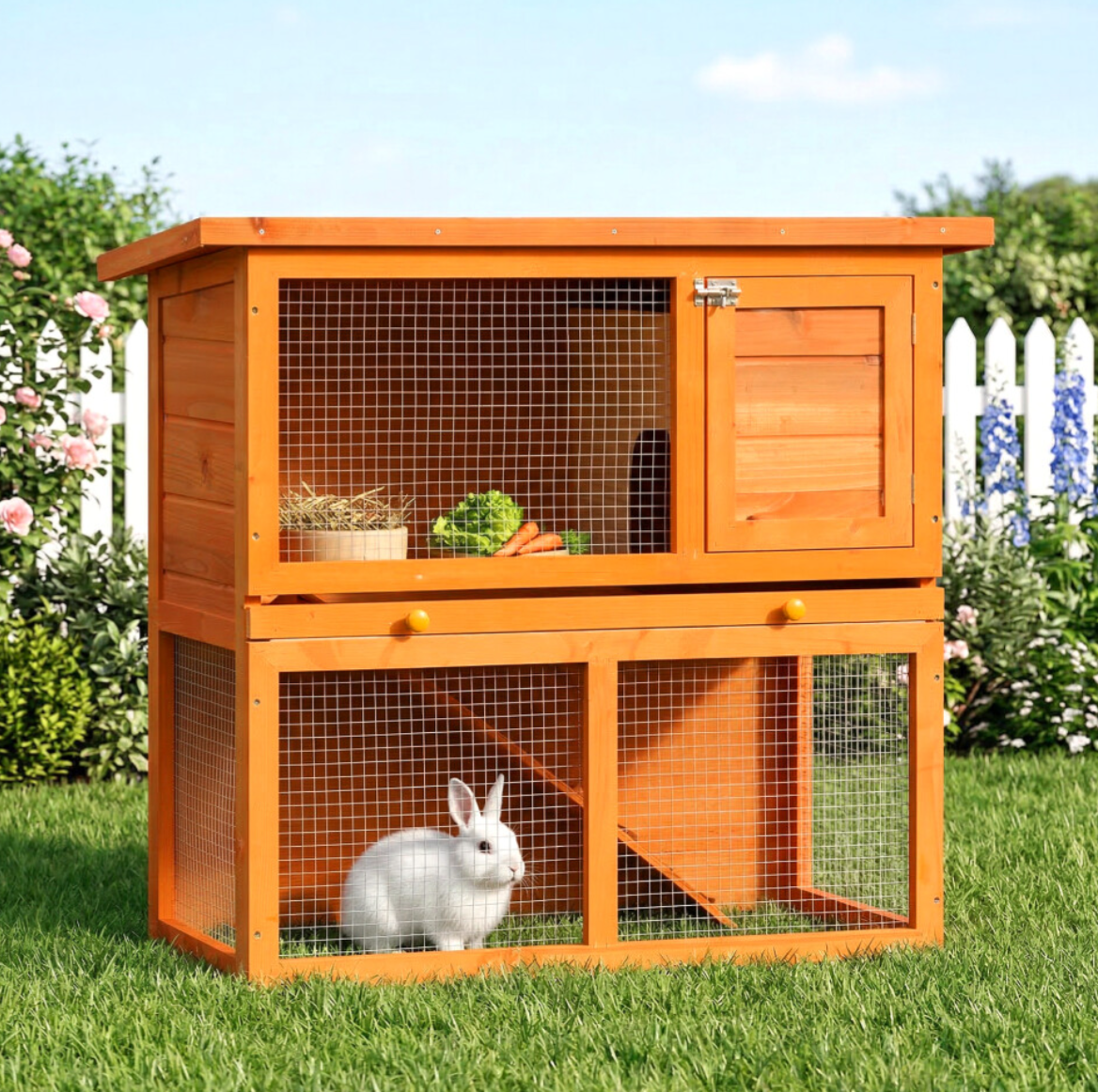 Pawhut 90cm 2 Tiers Rabbit Hutch Wooden Pet Cage Run Vintage Bunny House - Truly Yours