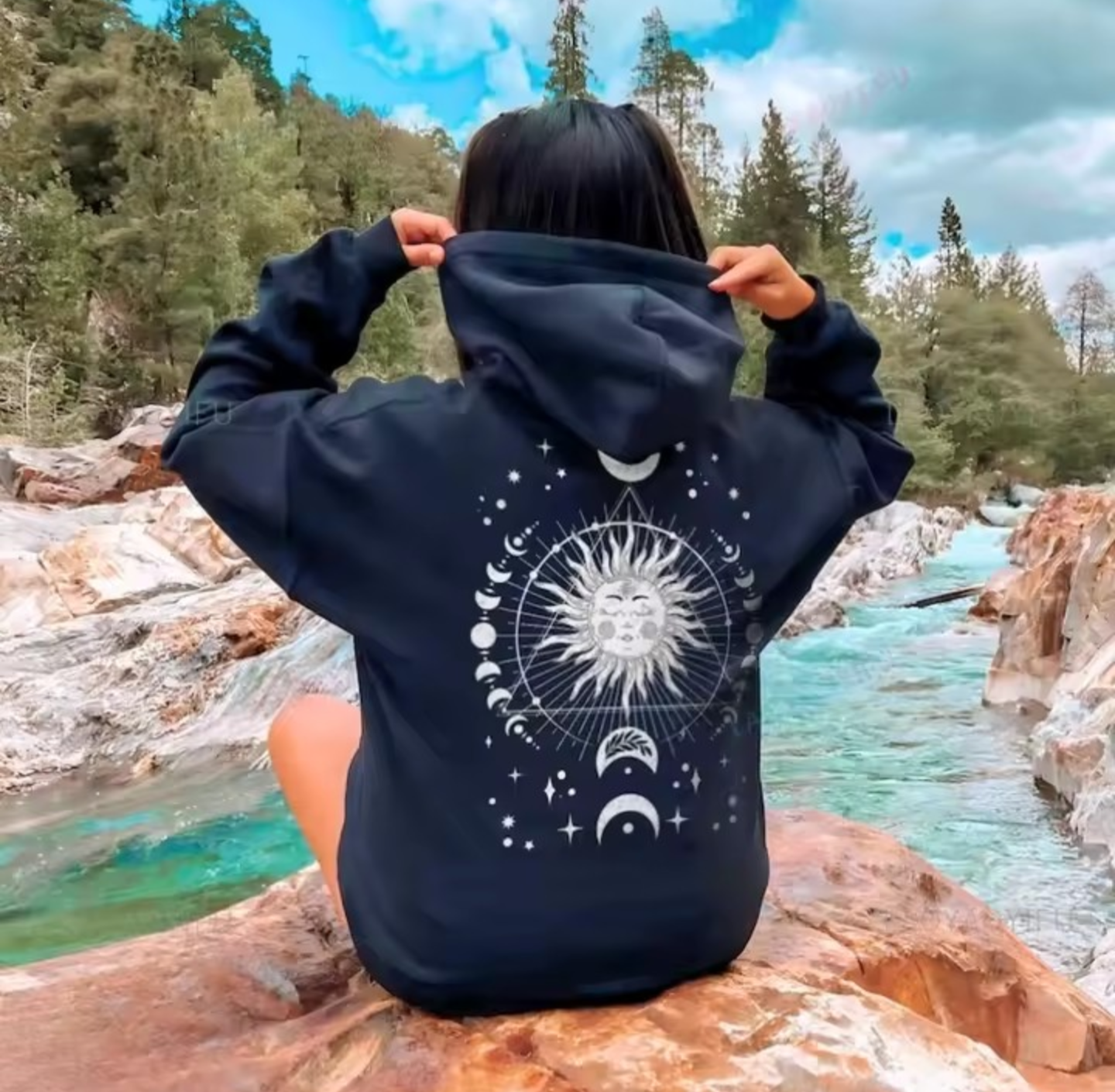 Celestial Sun and Moon Phase Hoodie