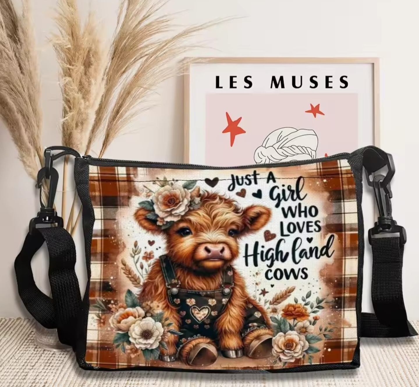 Farmhouse Highland Cow Crossbody Bag