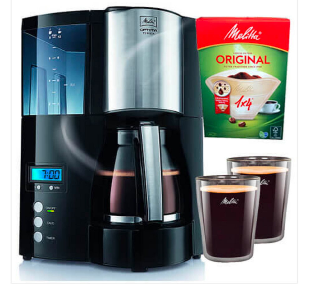 Melitta Optima Timer, 100801, Filter Coffee Machine with Glass Jug, Timer and Programmable Warmer, Black - Truly Yours