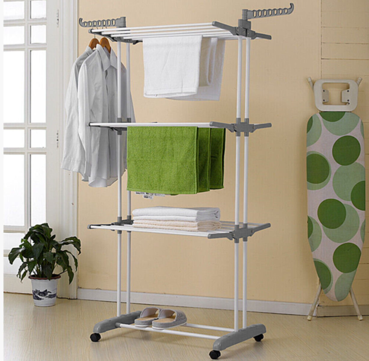 Folding Clothes Drying Rack - Multi-Tier Laundry Airer with Wheels