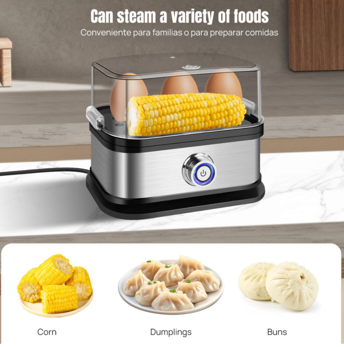 Electric Egg Cooker 6 Eggs Capacity for Soft/Medium/Hard Boiled Eggs, 350W Fast Cooking, BPA-Free Stainless Steel - Truly Yours