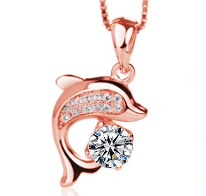 925 Sterling Silver Dolphin Pendant Necklace with Sparkling Crystal - Truly Yours