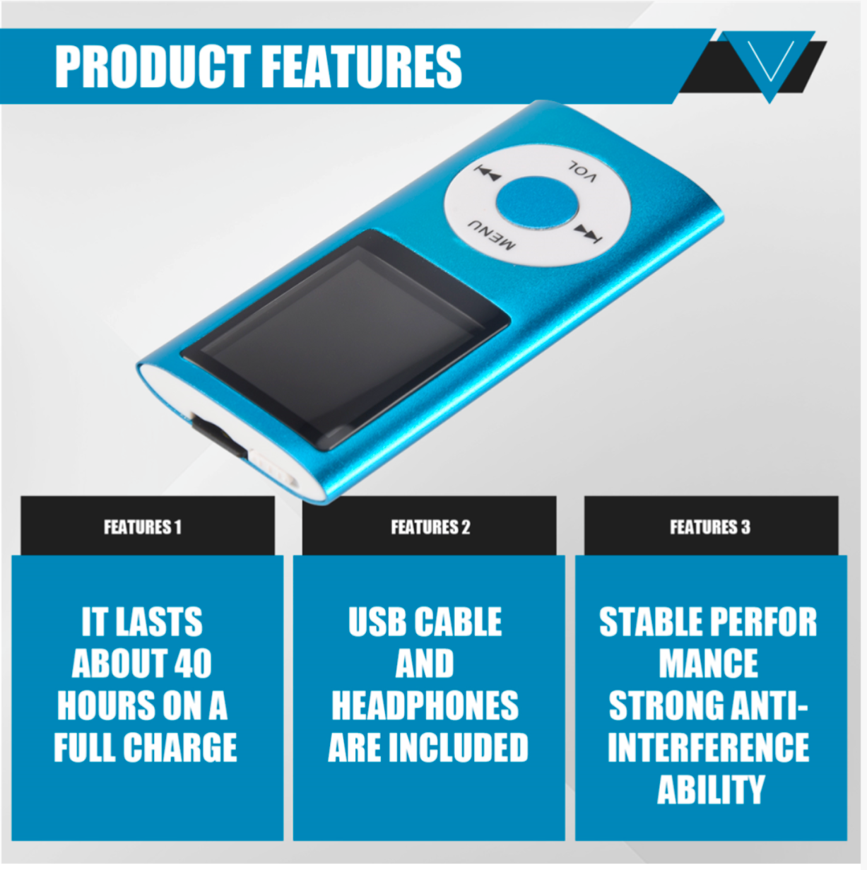 MP3 Player with Bluetooth 5.0, Music Player with 32GB TF Card,(Blue) - Truly Yours