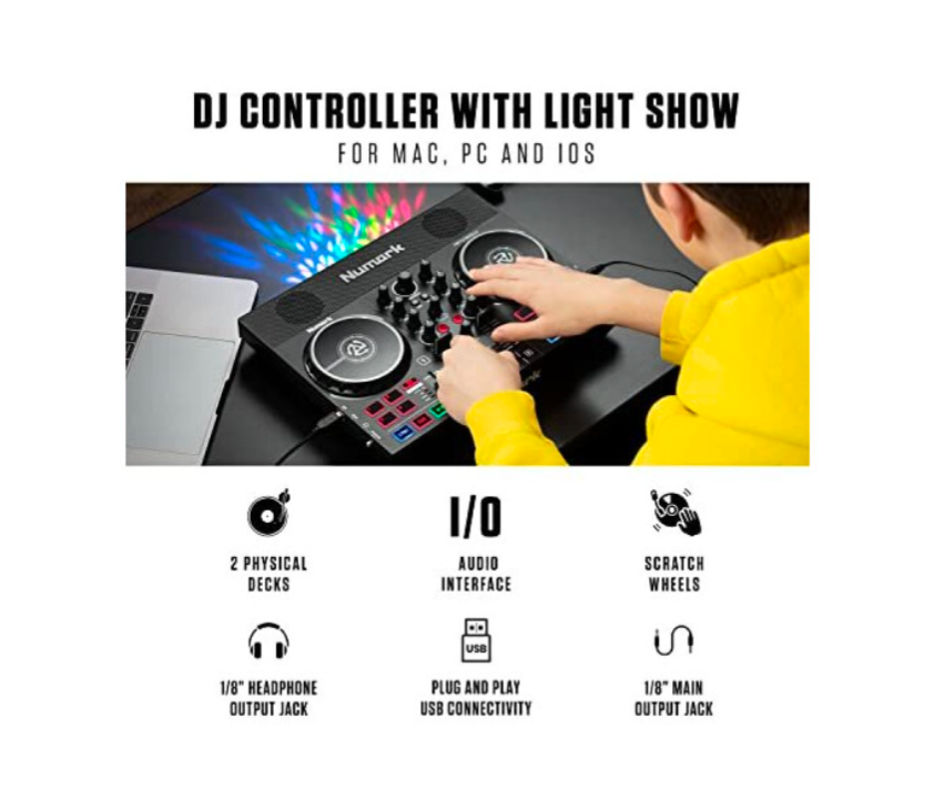 Numark Party Mix Live - DJ Controller with Built in Speakers, Party Lights and DJ Mixer, Complete DJ Set with Mixer and Audio Interface + Serato