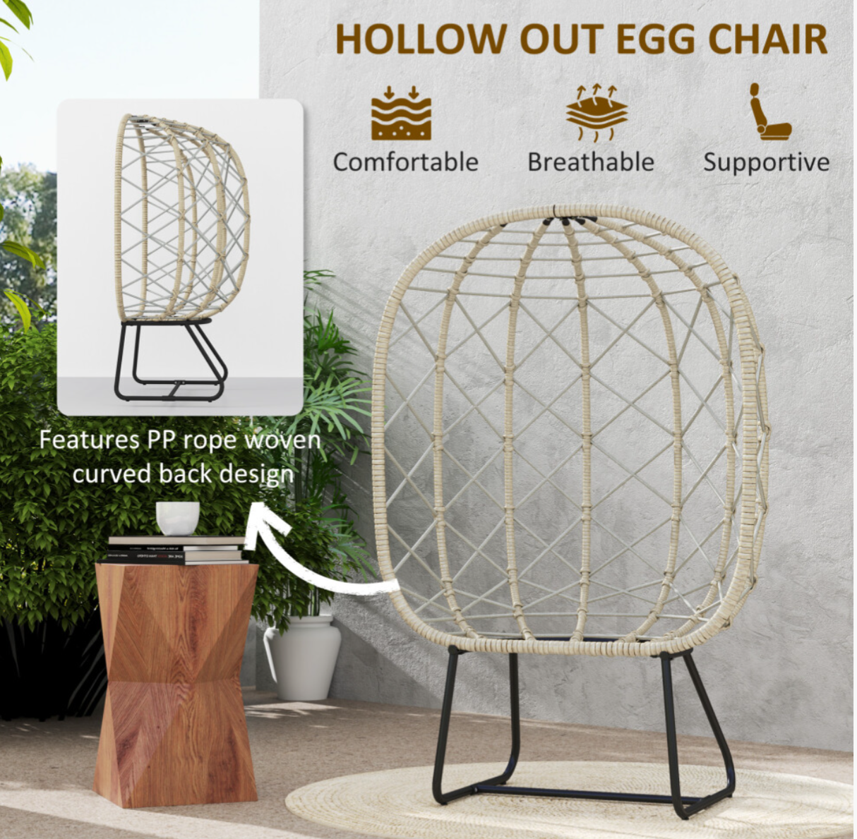 Rattan Garden Egg Chair with Thickened Cushion, Headrest, Grey - Truly Yours