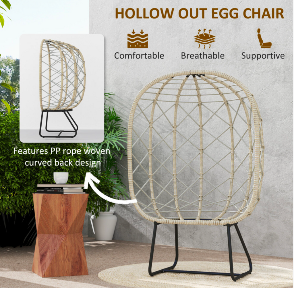 Rattan Garden Egg Chair with Thickened Cushion, Headrest, Grey - Truly Yours