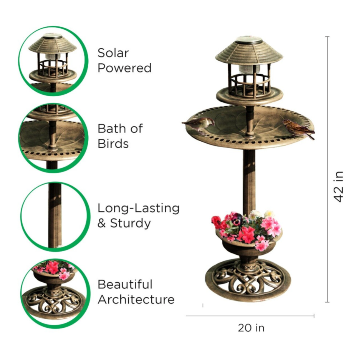 4-in-1 Solar Bird Hotel: Bird Bath, Feeder, Planter & Light