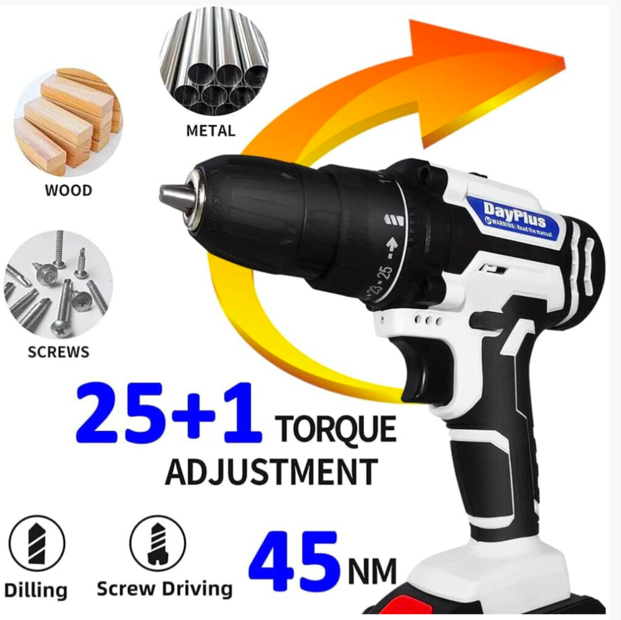 21V Cordless Drill Combi Power Drill Electric Screwdriver Set 25+1 Torque Torque 45N.m - Truly Yours