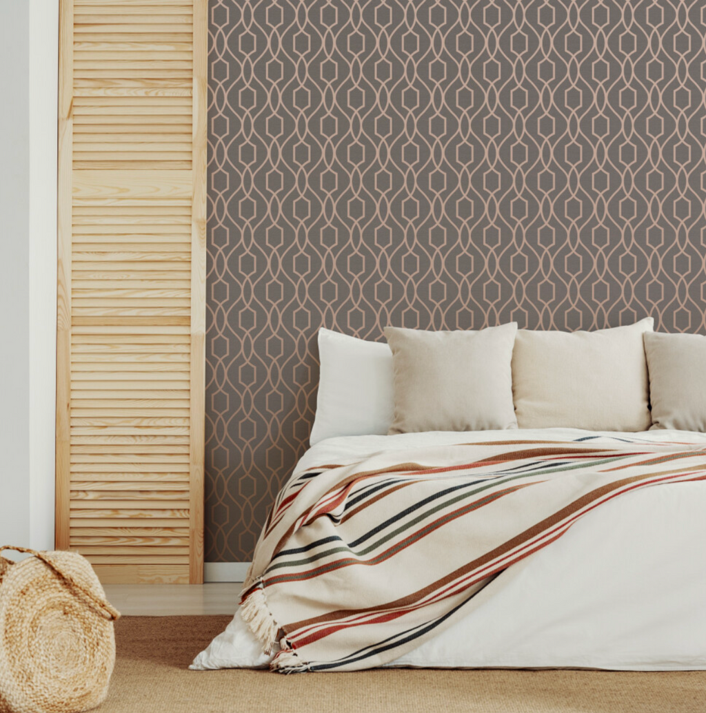 Fresco Apex Trellis Charcoal Copper Wallpaper - Truly Yours