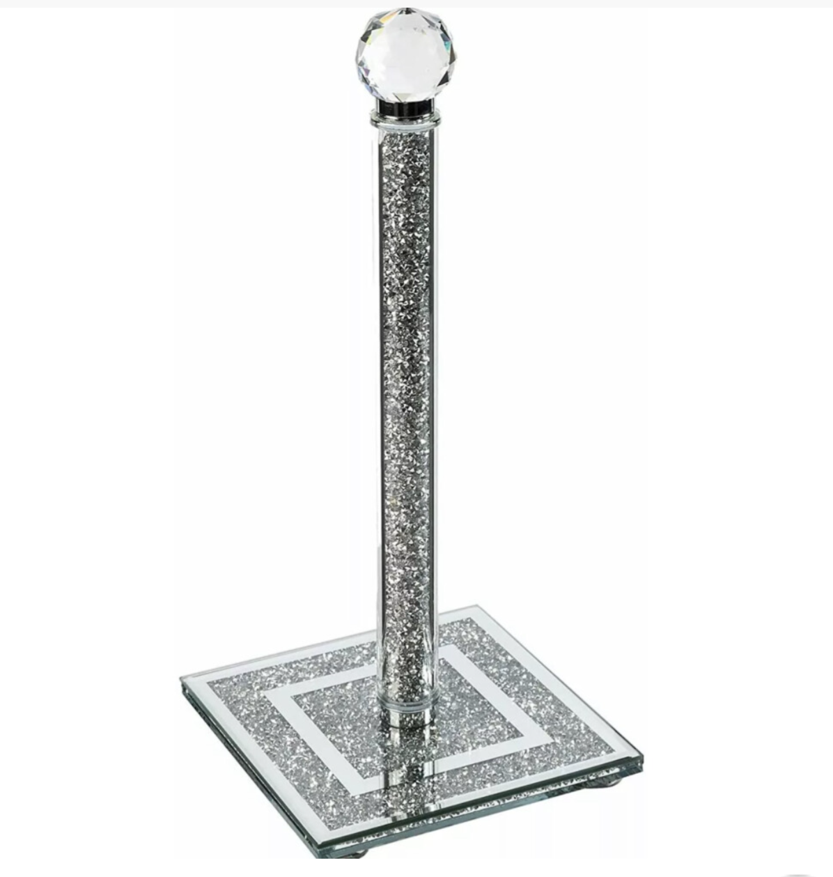 CRUSHED DIAMOND SILVER CRYSTAL FILLED KITCHEN ROLL HOLDER