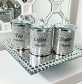 Silver Crushed Diamond Crystal-Filled Glass Canister Set for Tea, Coffee & Sugar - Truly Yours
