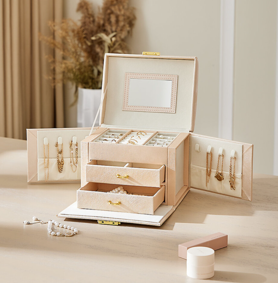 Multi-Function Faux Leather Jewellery Storage Box with Drawers