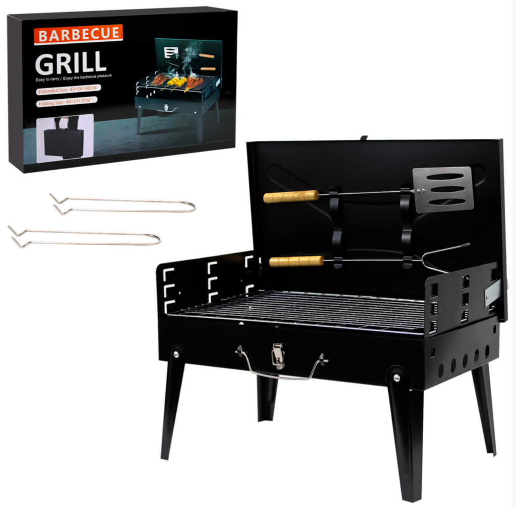 Portable Foldable Suitcase Charcoal BBQ Grill with Integrated Utensils and Carrying Handle - Truly Yours