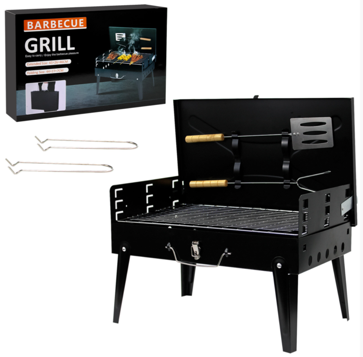 Portable Foldable Suitcase Charcoal BBQ Grill with Integrated Utensils and Carrying Handle - Truly Yours
