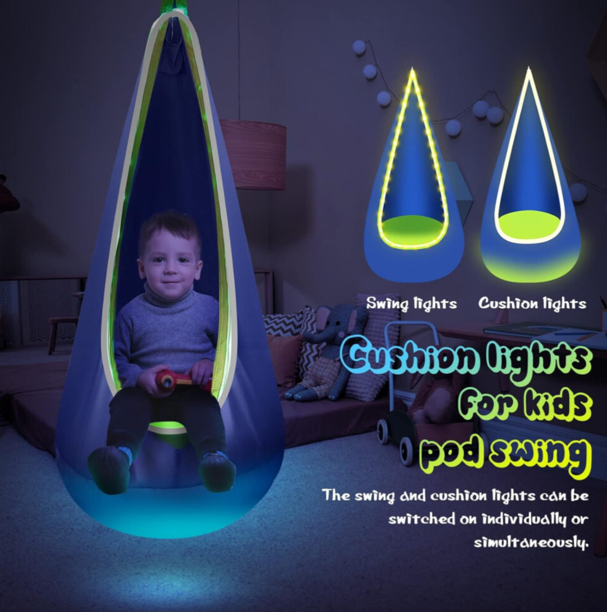 Sensory Swing Chair, Hammock Chair with Innovative LED Lights & Inflatable Pillow - Truly Yours