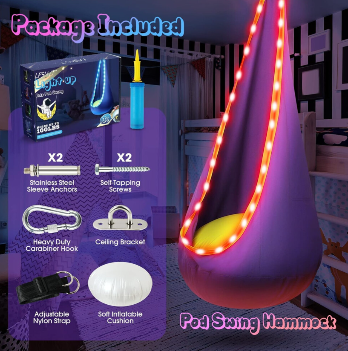 Sensory Swing Chair, Hammock Chair with Innovative LED Lights & Inflatable Pillow - Truly Yours