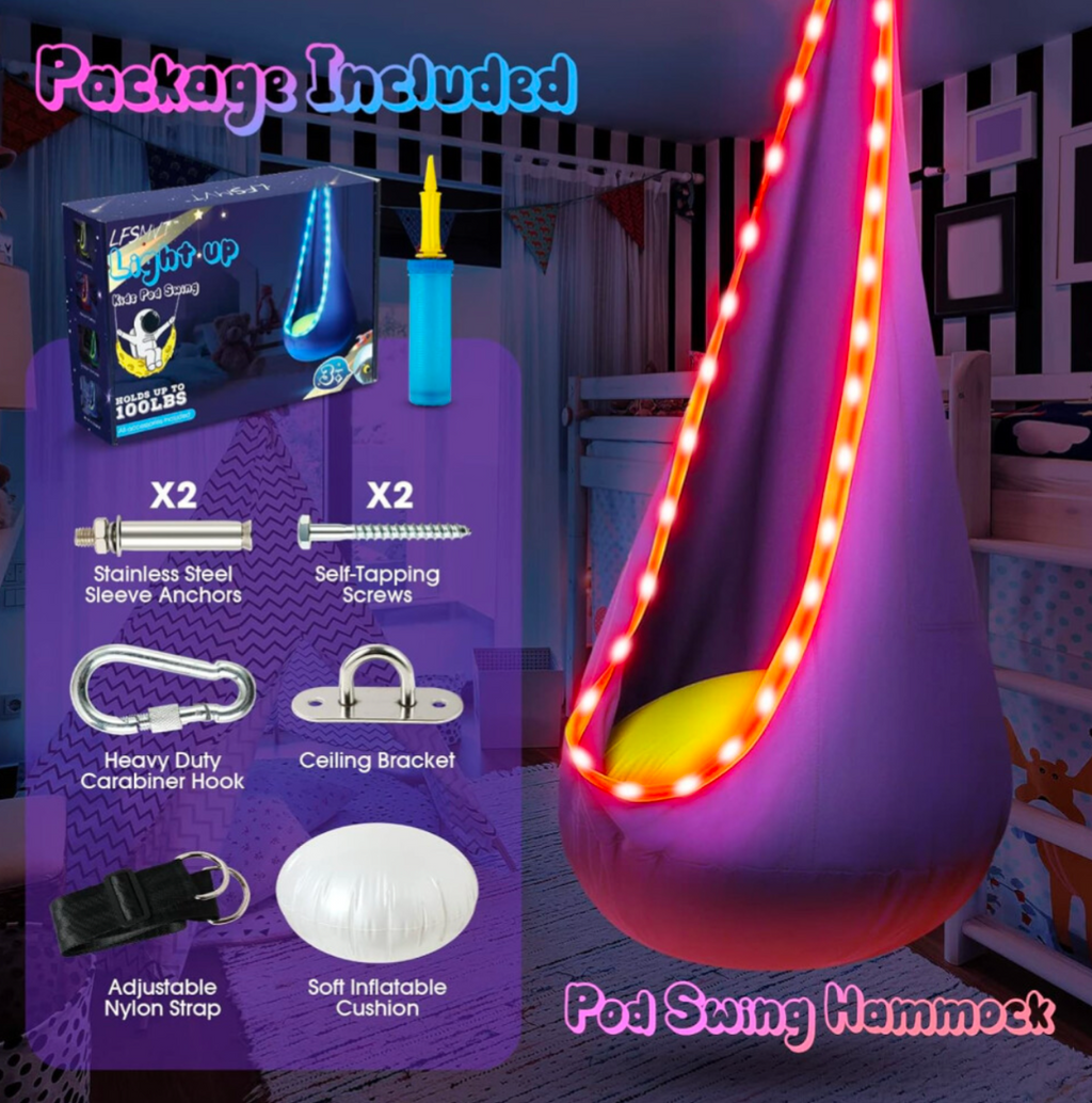Sensory Swing Chair, Hammock Chair with Innovative LED Lights & Inflatable Pillow - Truly Yours