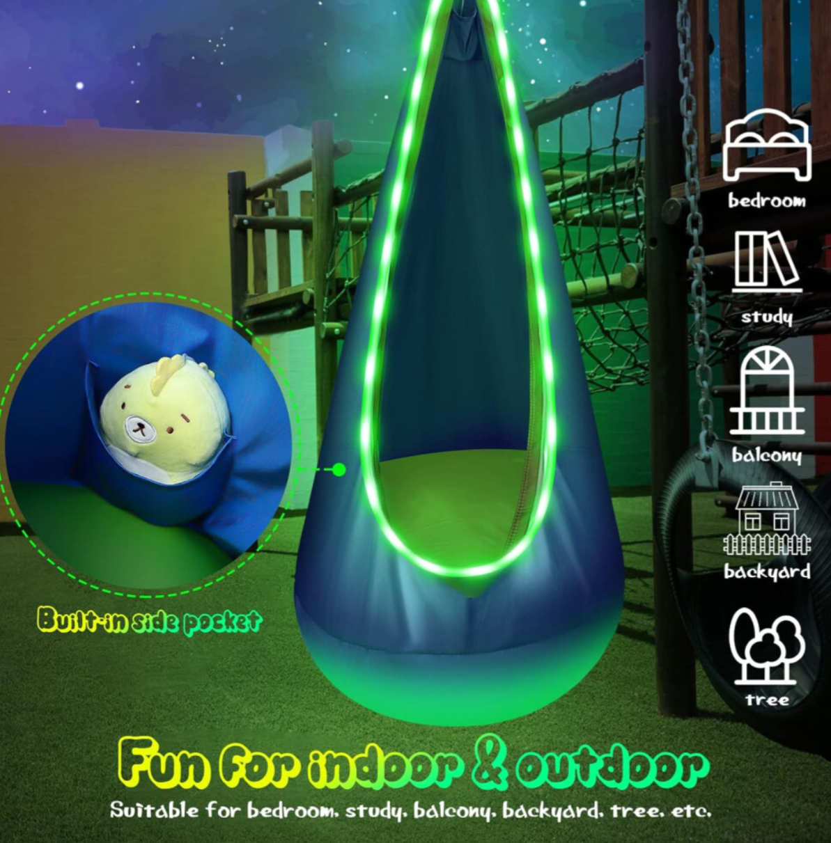 Sensory Swing Chair, Hammock Chair with Innovative LED Lights & Inflatable Pillow - Truly Yours
