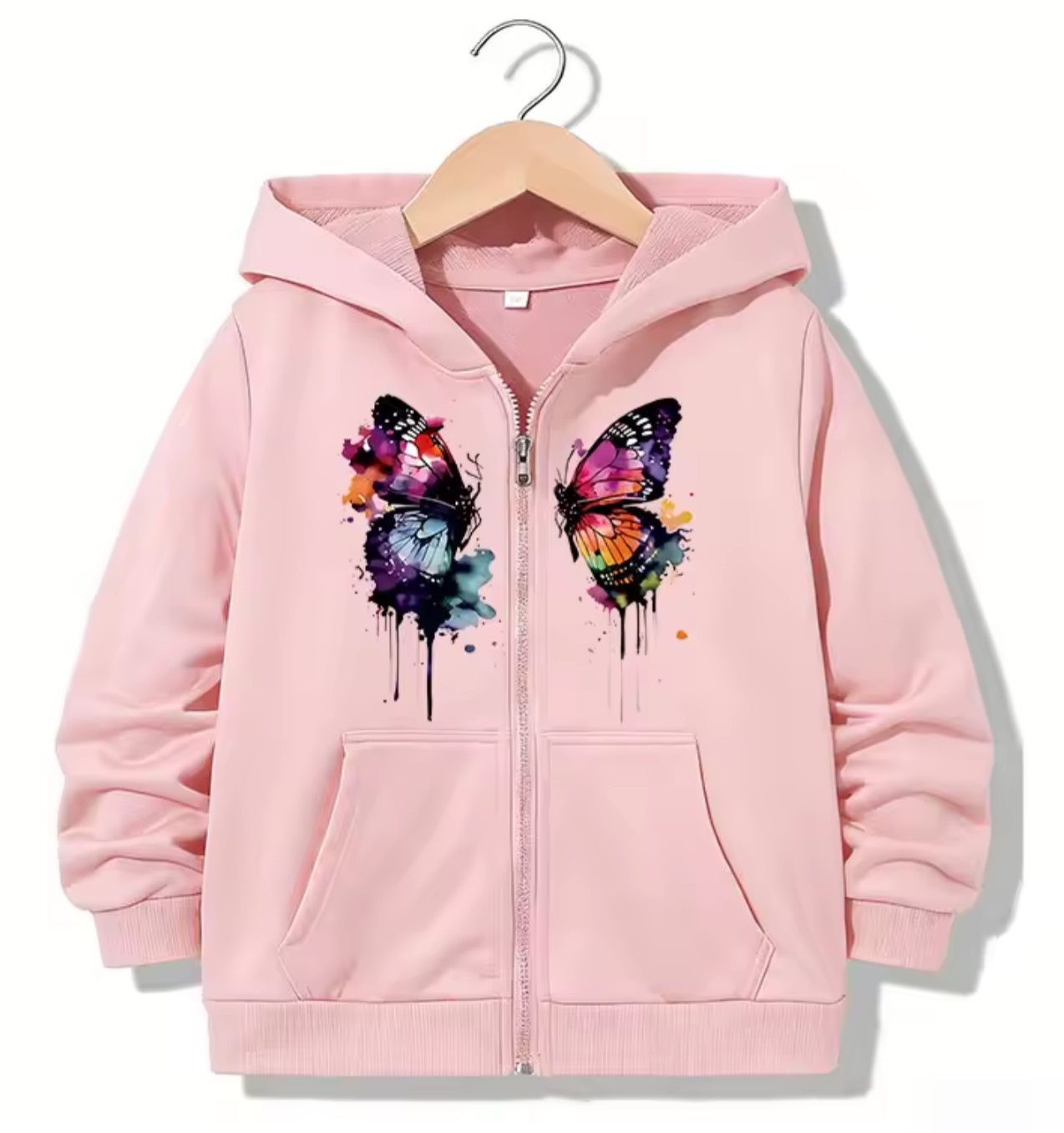 Girls Pink Butterfly Splash Zip Hoodie - Truly Yours