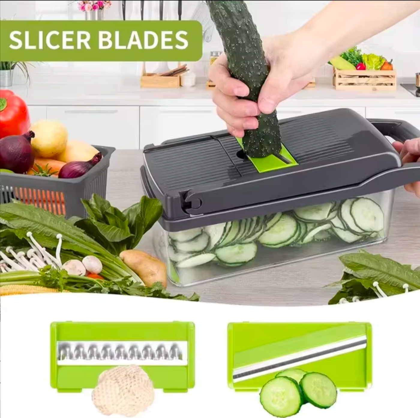 16-Piece Multi-Function Vegetable Chopper & Mandoline Slicer Set with Storage Container – Ultimate Kitchen Prep Tool - Truly Yours