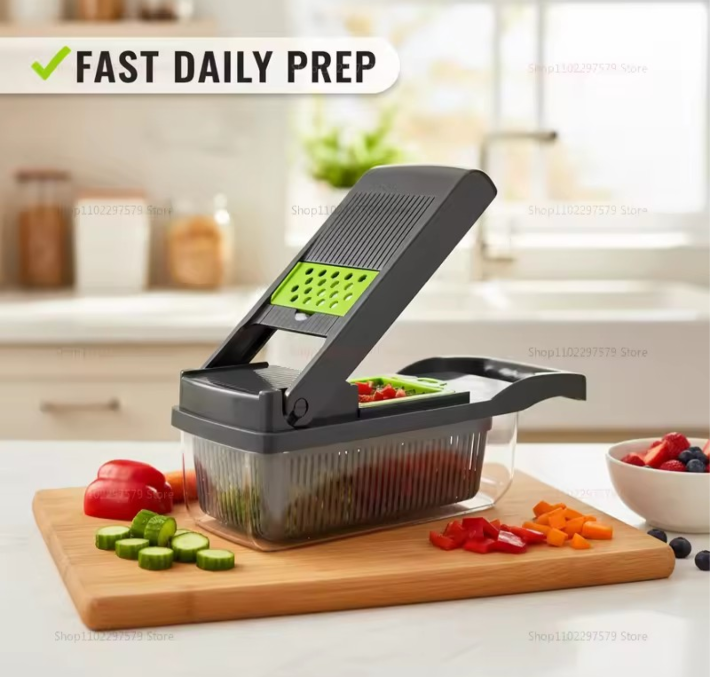 16-Piece Multi-Function Vegetable Chopper & Mandoline Slicer Set with Storage Container – Ultimate Kitchen Prep Tool