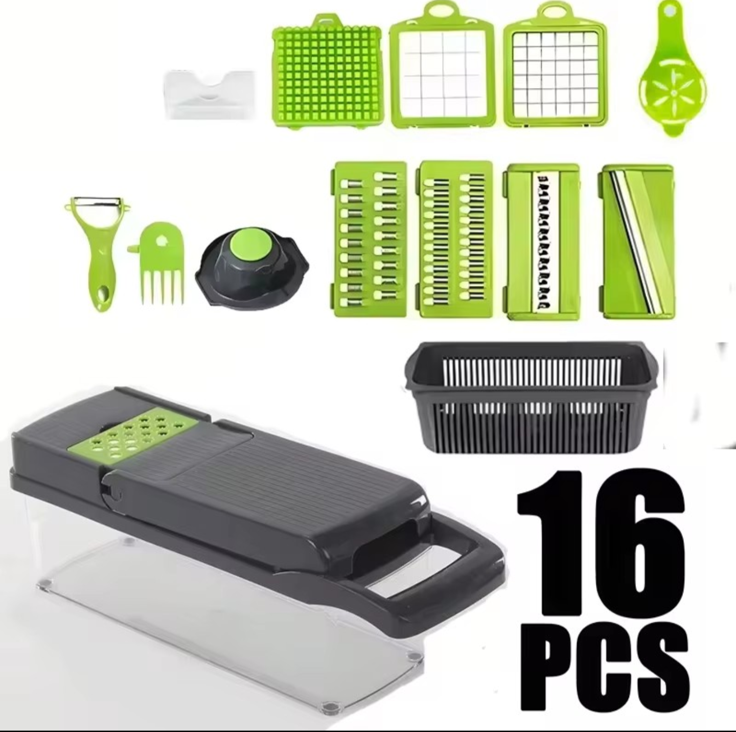 16-Piece Multi-Function Vegetable Chopper & Mandoline Slicer Set with Storage Container – Ultimate Kitchen Prep Tool - Truly Yours