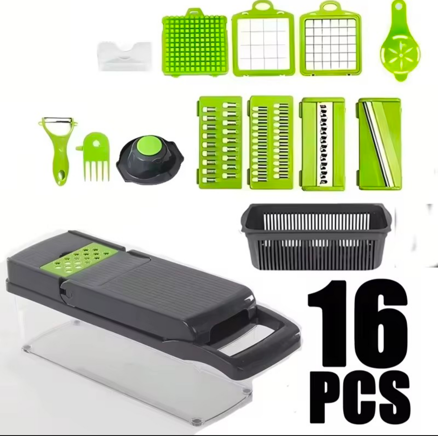 16-Piece Multi-Function Vegetable Chopper & Mandoline Slicer Set with Storage Container – Ultimate Kitchen Prep Tool - Truly Yours