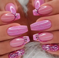 Chic Rose Pink Sparkle Fake Nails – Mixed Shimmer & Sequin French Design, Full Cover Salon-Style Press-Ons - Truly Yours