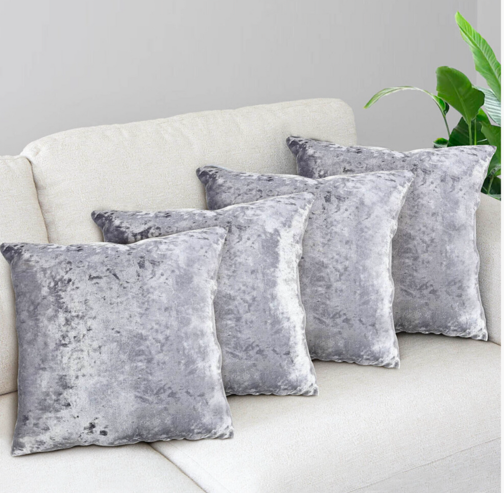 Luxurious Set of 4 Silver & Grey Crushed Velvet Cushion Covers - Truly Yours