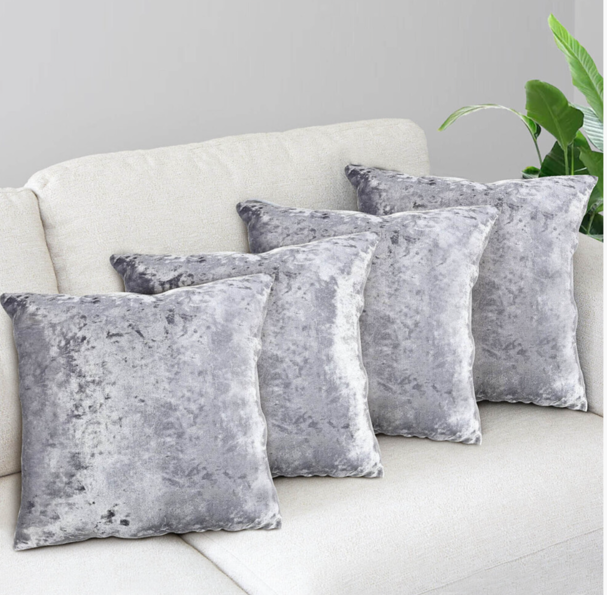 Luxurious Set of 4 Silver & Grey Crushed Velvet Cushion Covers - Truly Yours