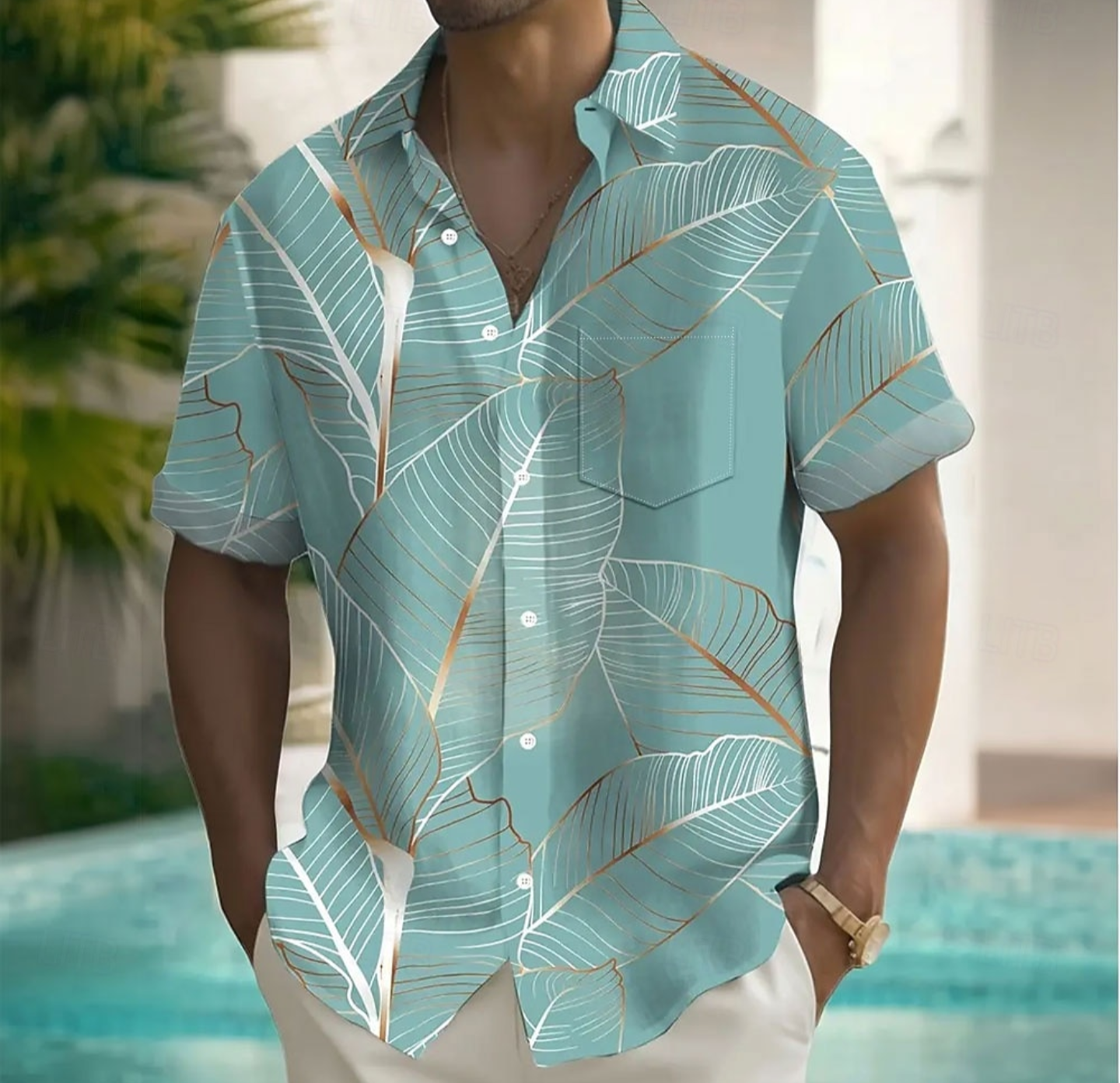 Men’s Leaf Print Short Sleeve Shirt