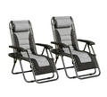 Set of 2 Zero Gravity Heavy Duty Outdoor Garden Reclining Chairs with Padded Seat Black/Grey - Truly Yours